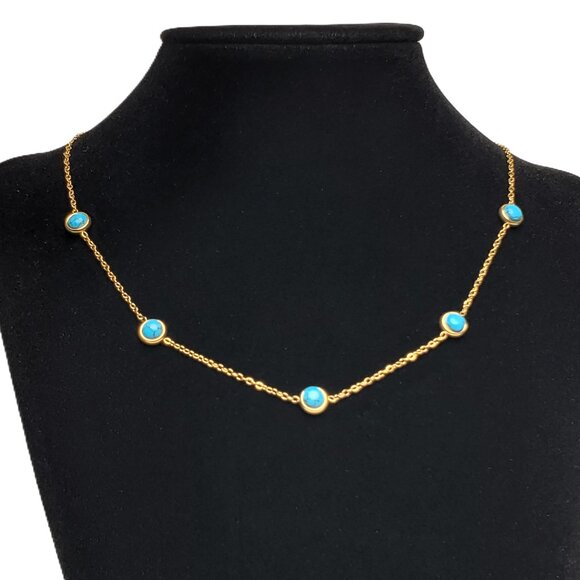 14K Gold Womens Adjustable Turquoise Gemstone Chain Necklace 14K Silver Jewelry